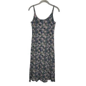 VTG Tickets Clothing Ribbed Floral Knee Length Tank Dress Y2K 90s Size Medium